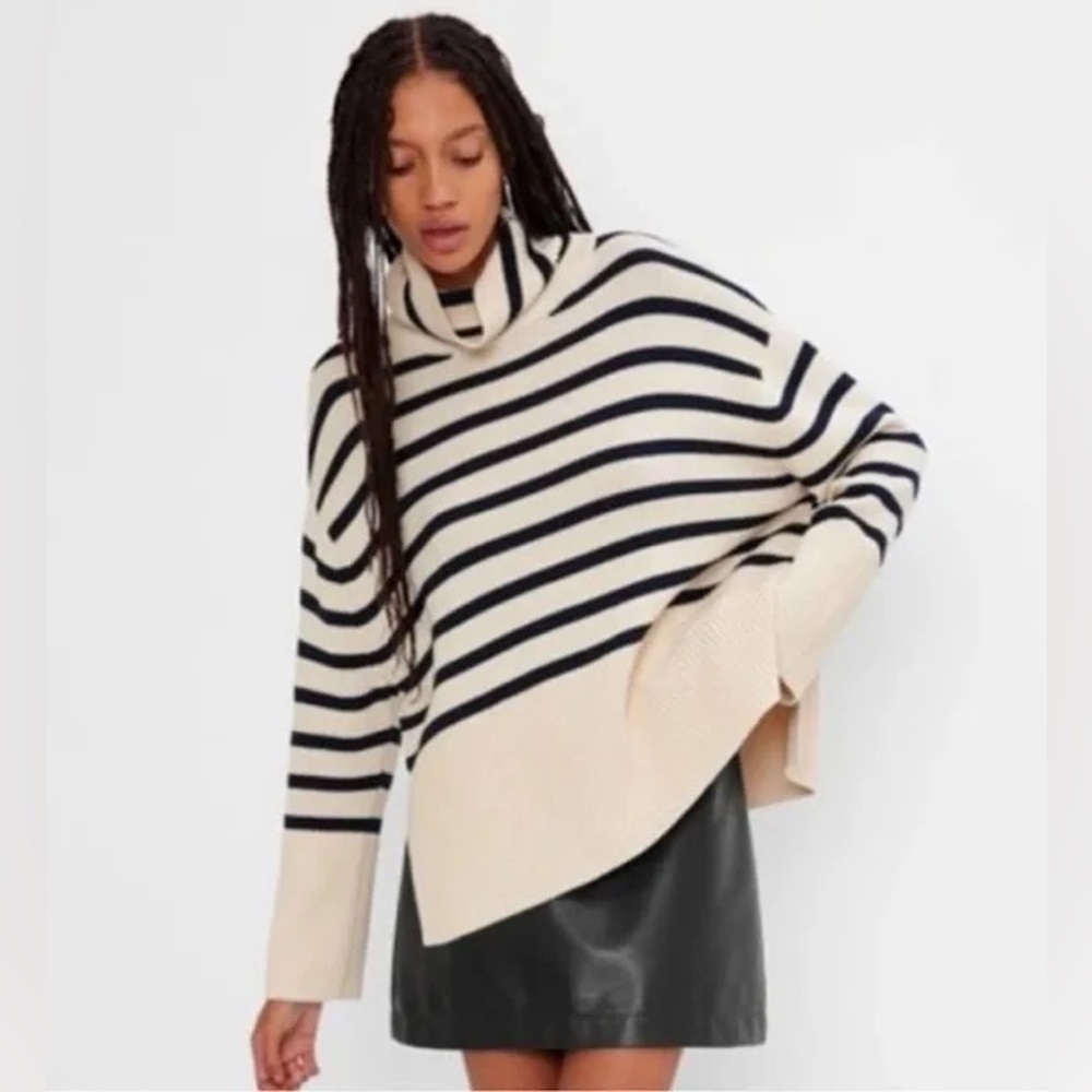 GAP nwot Split-Hem Turtleneck Sweater striped like toteme